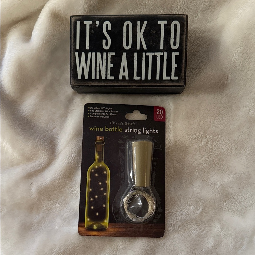 Wine Bottle String Lights - Silver and Wine Sign